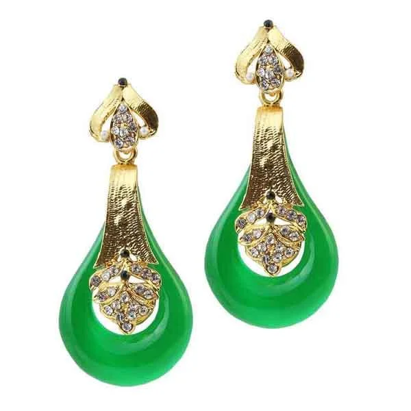 butterfly earrings for women-Kriaa Gold Plated Green Stone Dangler Earrings - 1305732