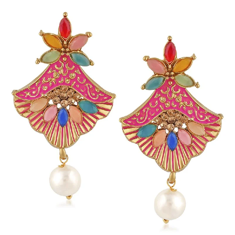 trendy stud earrings for women-Mahi Meenakari Work Floral Dangler Earrings with Crystal and Artificial Pearl for Womens (ER1109671G)