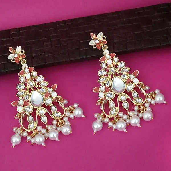 elegant drop earrings for women-Kriaa Red Meenakari Kundan Gold Plated Dangler Earrings - 1316329B