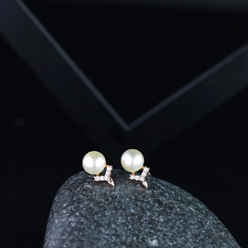 intricate earrings for women-Etnico Valentine's Special Rose Gold -Plated & White Contemporary Studs Earrings for Women (E2973)