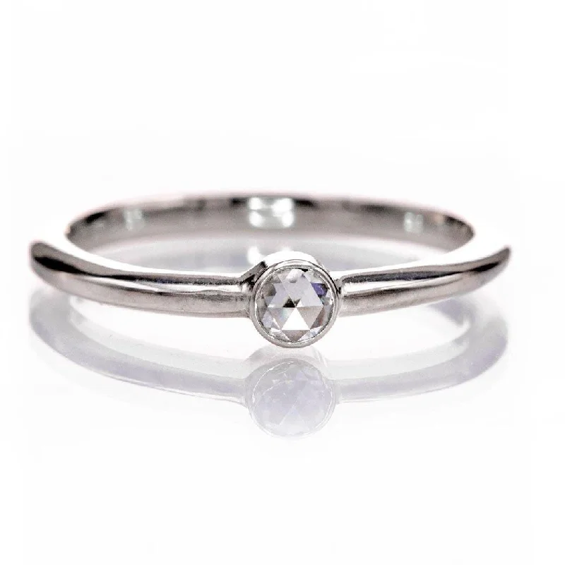 anniversary rings for women-Round 0.06ct Rose Cut Diamond Low Profile Bezel Stacking Ring