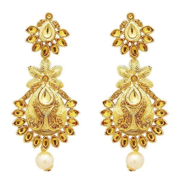 emerald earrings for women-Jheel Kundan Gold Plated Austrian Stone Dangler Earrings - 2900226A