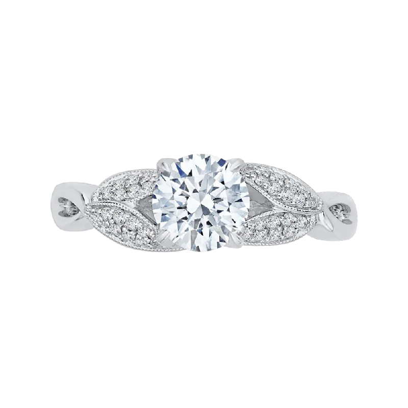 affordable princess cut engagement rings-14K White Gold Round Diamond Floral Engagement Ring with Split Shank (Semi Mount)