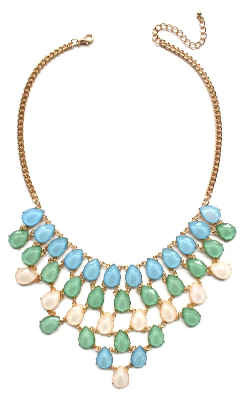 unique layered necklaces for women-Draped Jewel Statement Necklace- Blue