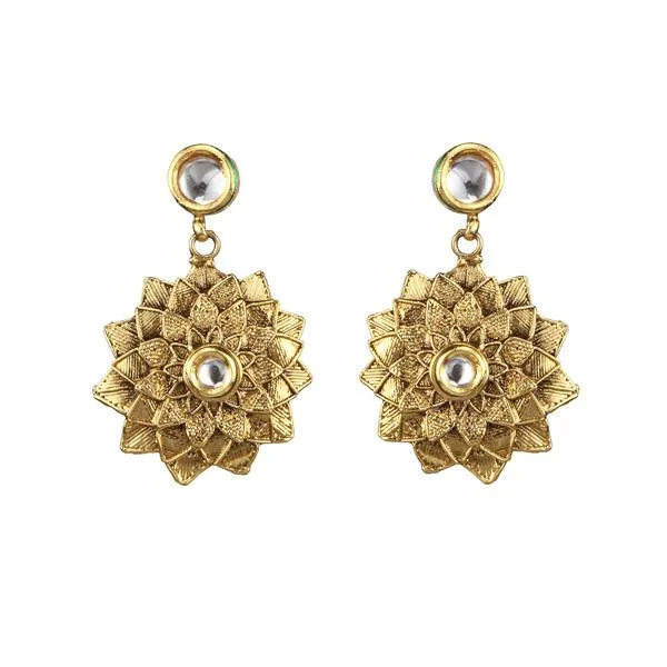 silver earrings for women-Kriaa Kundan Zinc Alloy Gold Plated Dangler Earring - 1307338