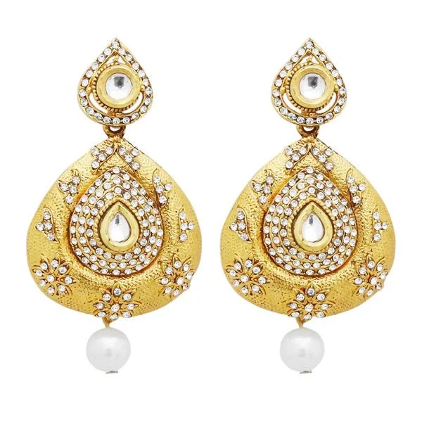 gold hoop earrings for women-Jheel Austrian Stone Gold Plated Pearl Drop Dangler Earrings - 2900249B