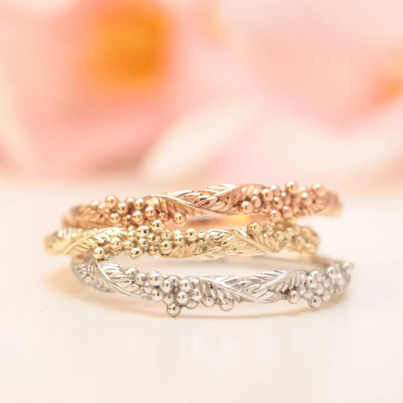 personalized rings for women-Wattle Leaf Wedding Ring