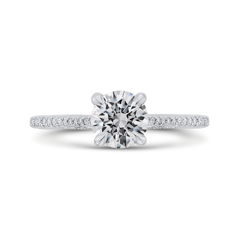 vintage engagement rings-14K White Gold Round Diamond Engagement Ring (Semi Mount)