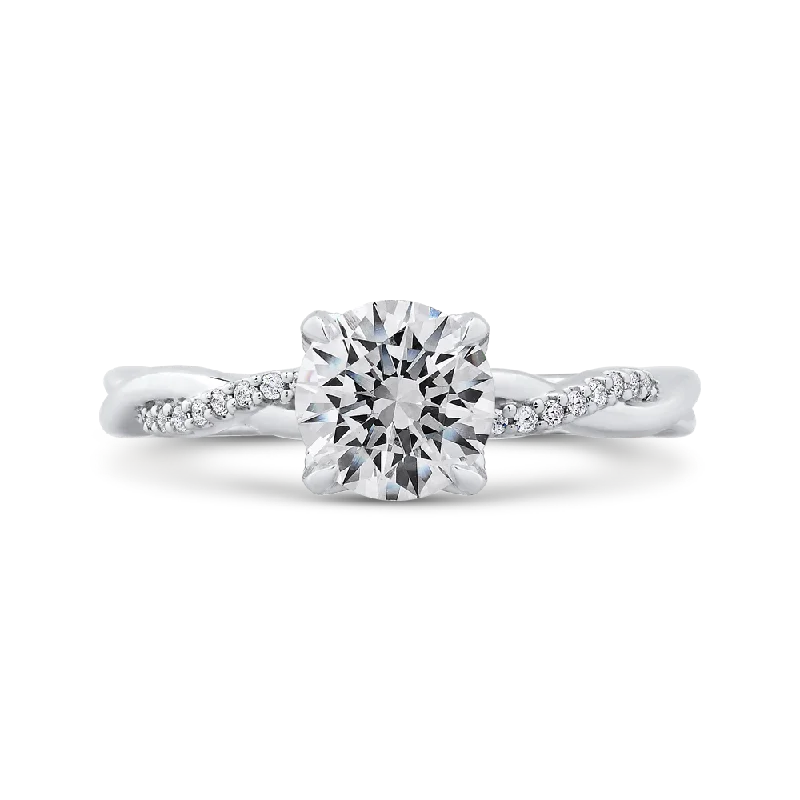 eco-friendly engagement rings-14K White Gold Round Diamond Engagement Ring with Criss Cross Shank (Semi Mount)