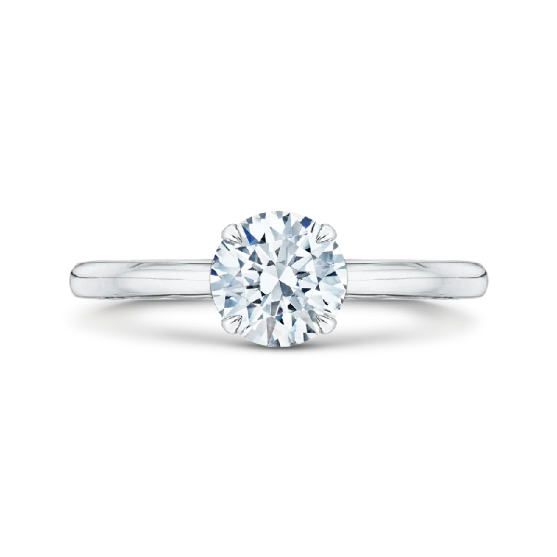 vintage style engagement rings-14K White Gold Round Cut Diamond Solitaire Engagement Ring (Semi Mount)