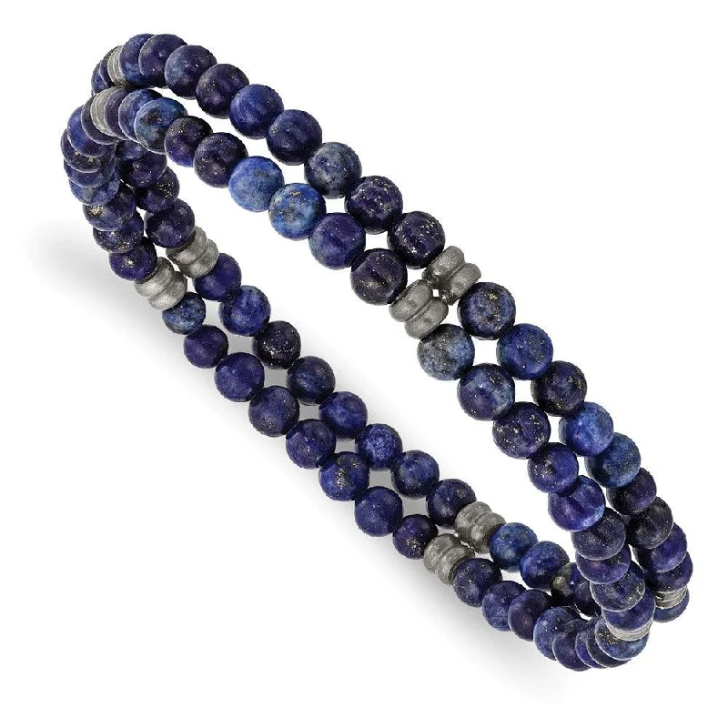 personalized bracelets for women-Stainless Steel Brushed Antique Bronze-plated Lapis Stretch Bracelet