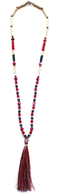 handmade pendant necklaces for women-Red White & Tassel Necklace