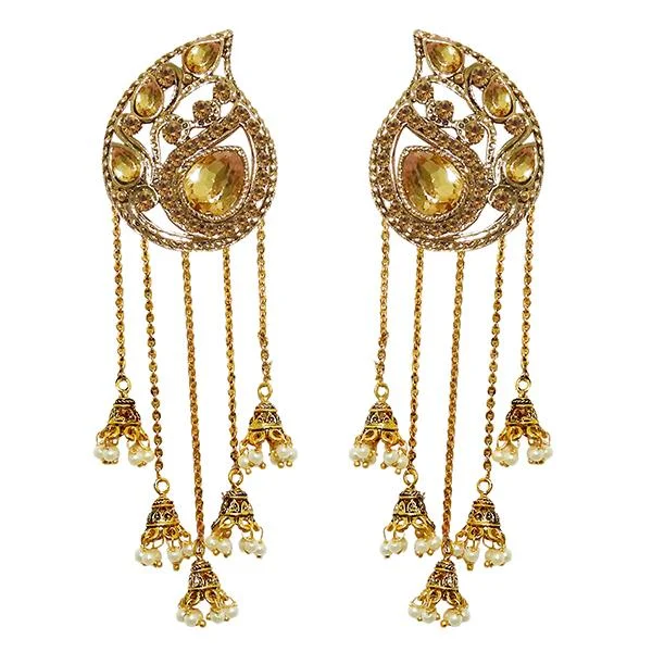 trendy gold earrings for women-Kriaa Pearl Gold Plated Drop Roll chain Earrings - 1310504