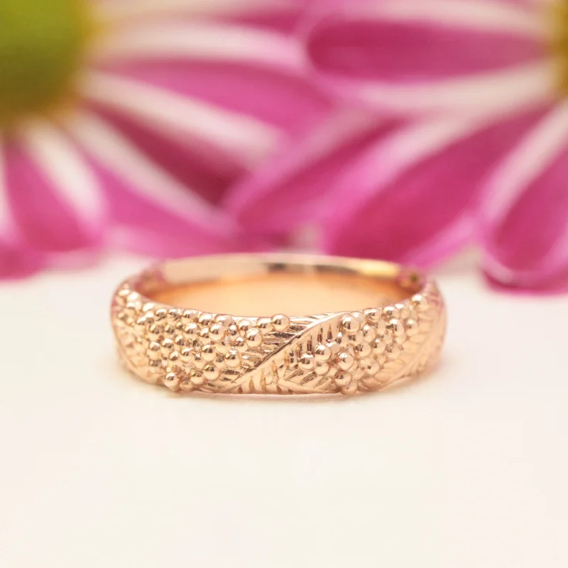 wedding ring sets for women-Wide Wattle Leaf Wedding Ring