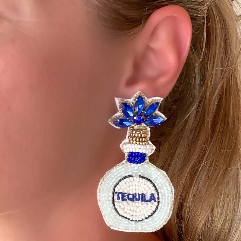 celebrity-inspired earrings for women-Blue Tequila Beaded Dangle Earrings