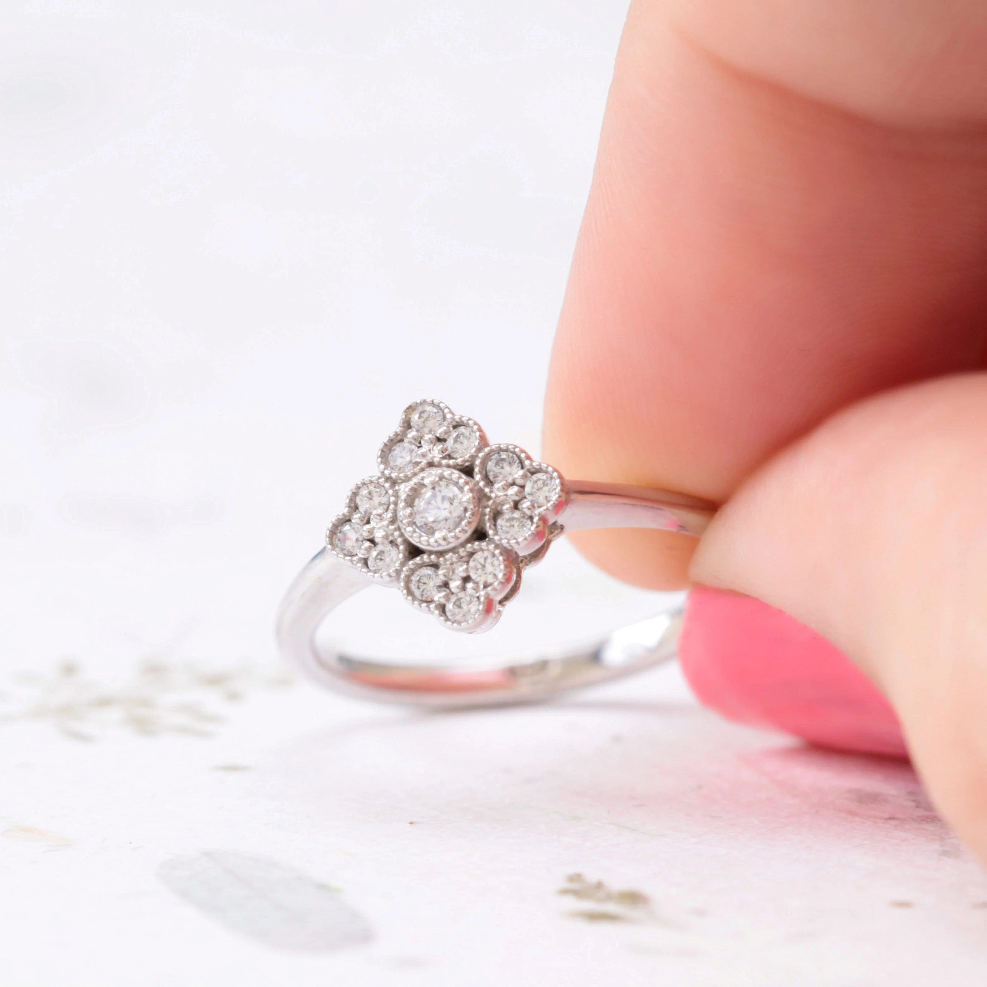 personalized rings for women-Antique Style Diamond Engagement Ring