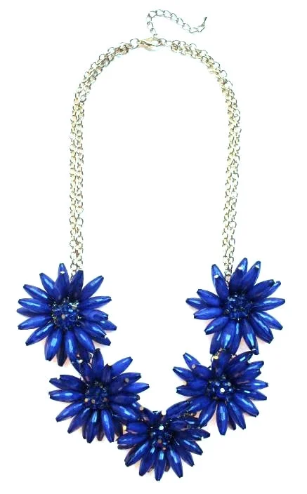 adjustable necklaces for women-Blossom Flower Statement Necklace- Navy