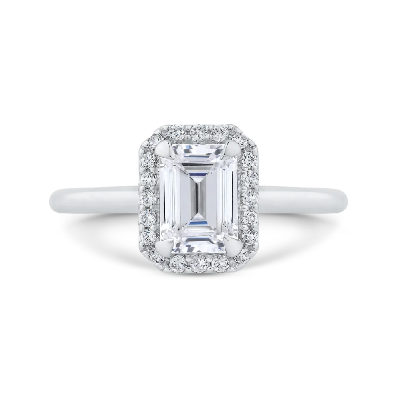 unique engagement rings-14K White Gold Emerald Cut Diamond Halo Engagement Ring (Semi Mount)