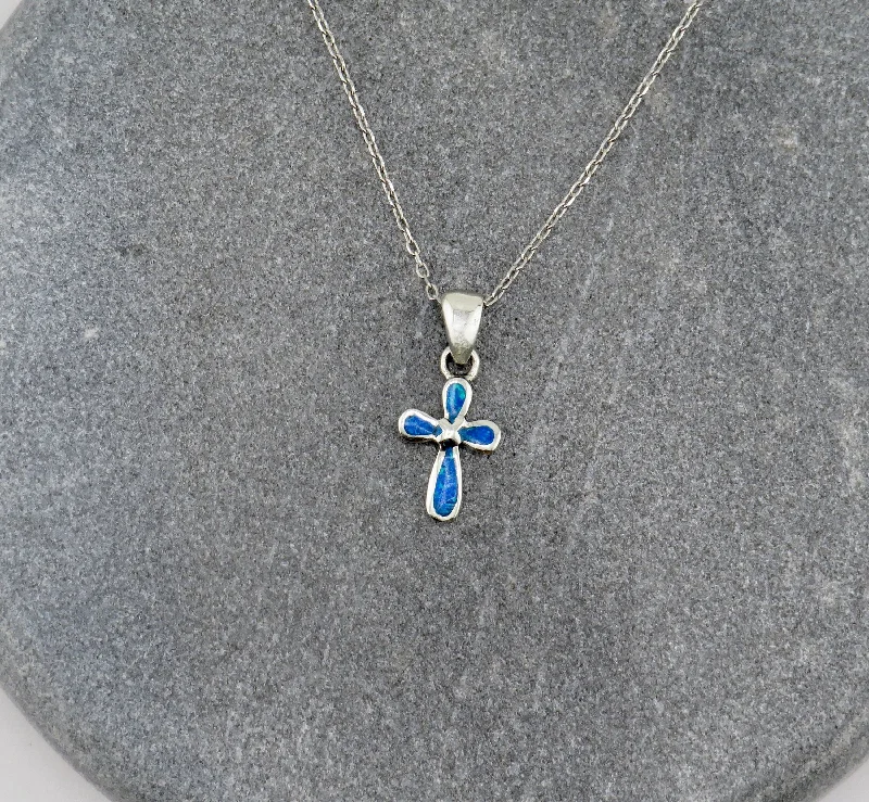 engraved necklaces for women-Opal Cross Necklace