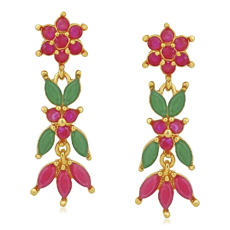 rose gold earrings for women-Mahi Gold Plated Floral Designer Long Dangler Earrings