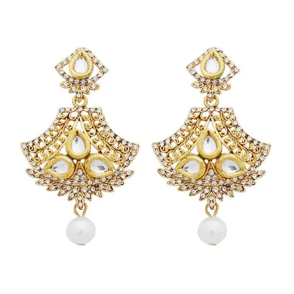 unique earrings for women-Jheel Austrian Stone Gold Plated Pearl Drop Dangler Earrings - 2900238B