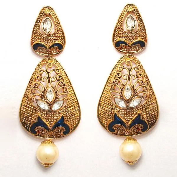 floral earrings for women-Kriaa Zinc Alloy Gold Plated Crystal Dangler Earring - 1307203A