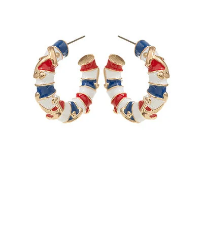 affordable diamond earrings for women-Stripe Anchor Enamel Hoop Earrings