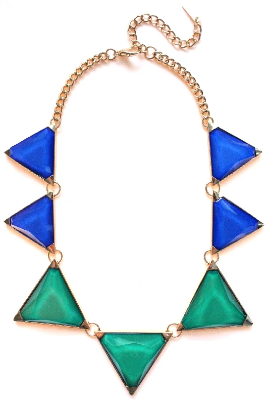 luxury pendant necklaces for women-Colorblock Pyramid Jewels- Royal & Green