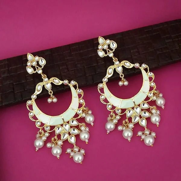 celebrity-inspired earrings for women-Kriaa Green Meenakari Kundan Gold Plated Dangler Earrings - 1316330K