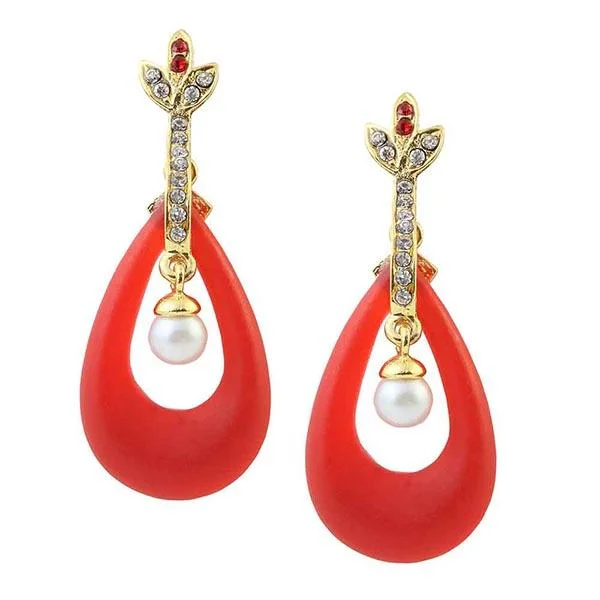 handcrafted earrings for women-Kriaa Red Austrian Stone Gold Plated Dangler Earrings - 1305722