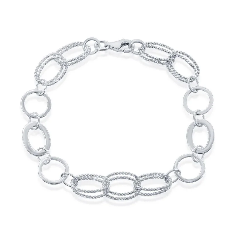 adjustable bracelets for women-Classic Women's Bracelet - Sterling Double Ovals and Circles Braided Link | S-4737