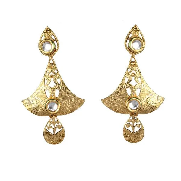 trendy earrings for women-Kriaa Kundan Zinc Alloy Gold Plated Dangler Earring - 1307337