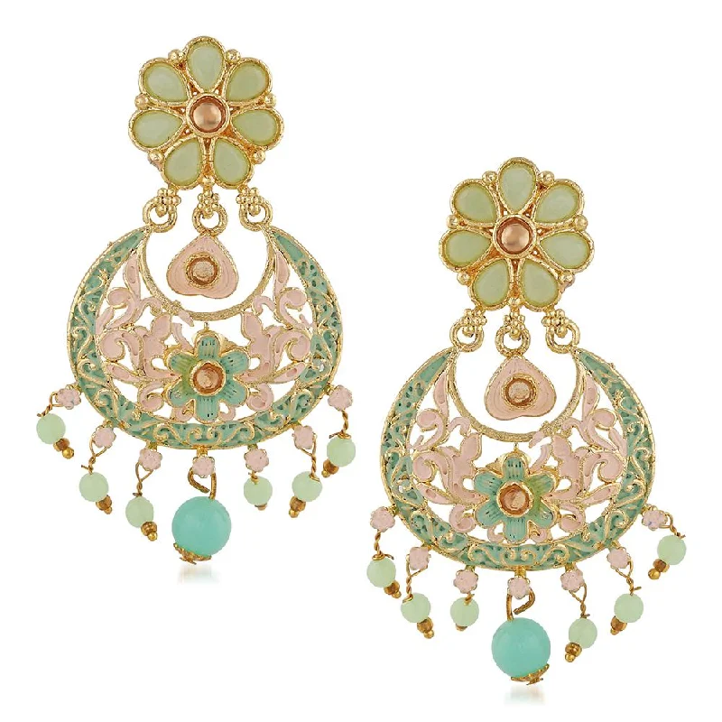 crystal drop earrings for women-Mahi Meenakari Work Artificial Bead and Crystals Floral Dangle Drop Earrings for Women (ER1109699G)