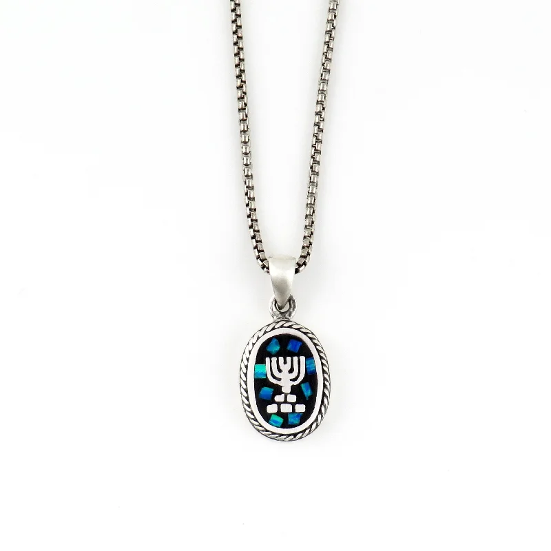 white gold necklaces for women-Mosaic Opal Menorah Medallion Necklace