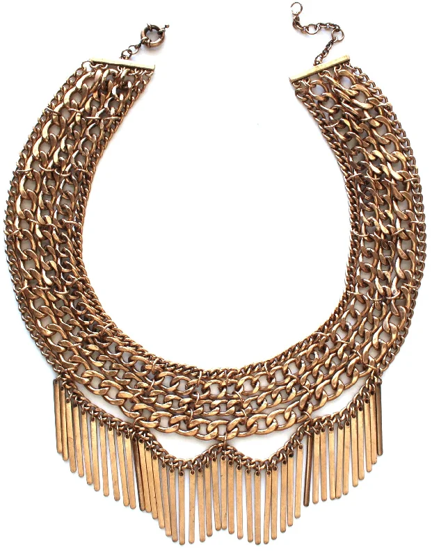 eco-friendly necklaces for women-Draped In Metal Fringe Necklace- Antiqued Gold