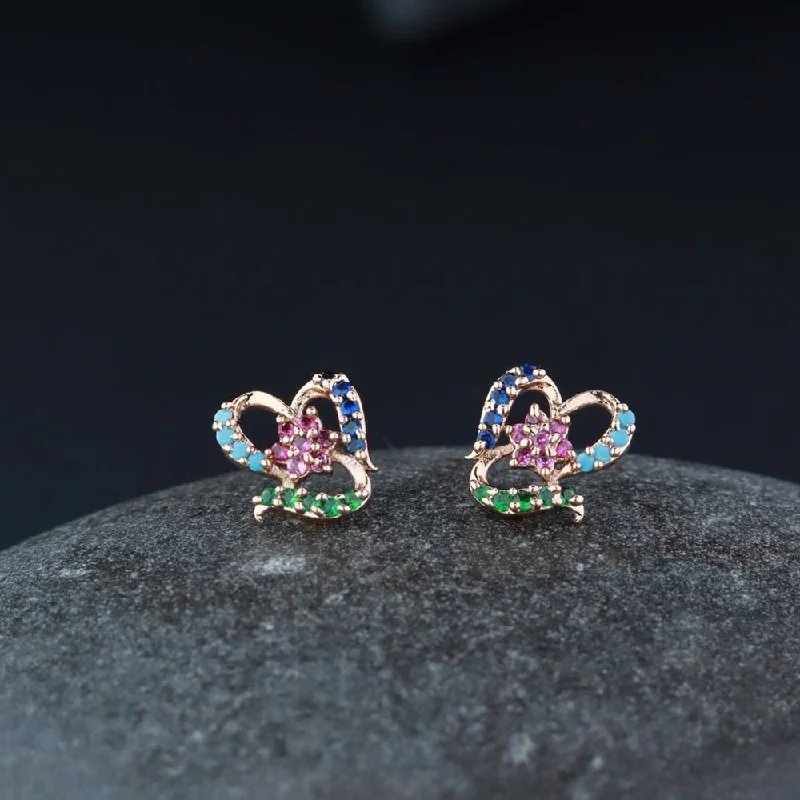 chic gemstone earrings for women-Etnico Valentine's Special Rose Gold Plated Glittering Crystal AD Stone Studs Earrings for Women & Girls (E3084)