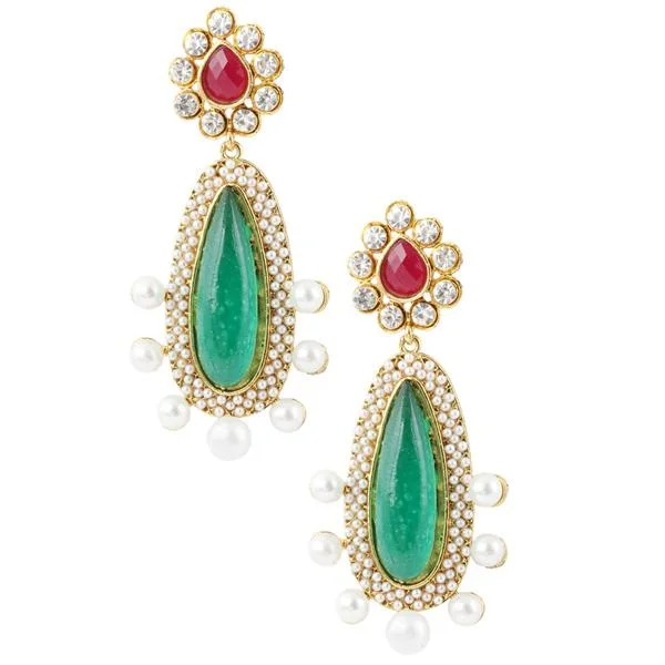 pearl earrings for women-Kriaa Green Austrian Stone Gold Plated Dangler Earrings - 1303705