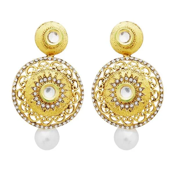 vintage earrings for women-Jheel Gold Plated Austrian Stone Pearl Drop Dangler Earrings - 2900254B