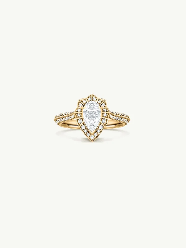 opal engagement rings for women-Atara Engagement Ring With Brilliant-Cut Pear-Shaped White Diamond In 18K Yellow Gold