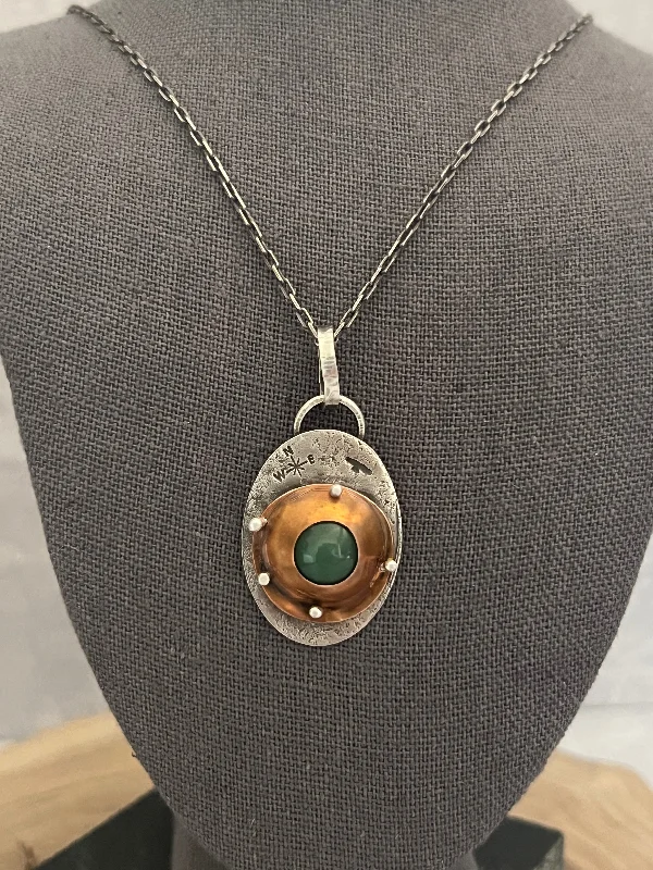 meaningful pendant necklaces for women-Aventurine oval with compass and phoenix