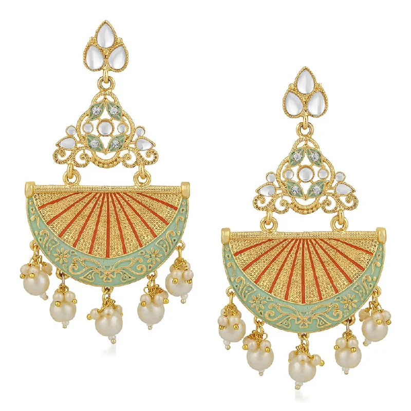 fashion earrings for women-Mahi Gold Plated Traditional White Kundan Dangler Earring with Meenakri Work For Women VECJ100207