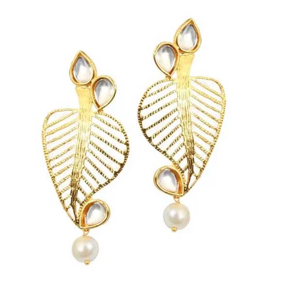 hoop earrings for women-Kriaa Kundan Gold Plated Leaf Dangler Earrings - 1305021