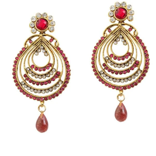 statement crystal earrings for women-Kriaa Red Austrian Stone Drop Gold Plated Dangler Earrings - 1303799