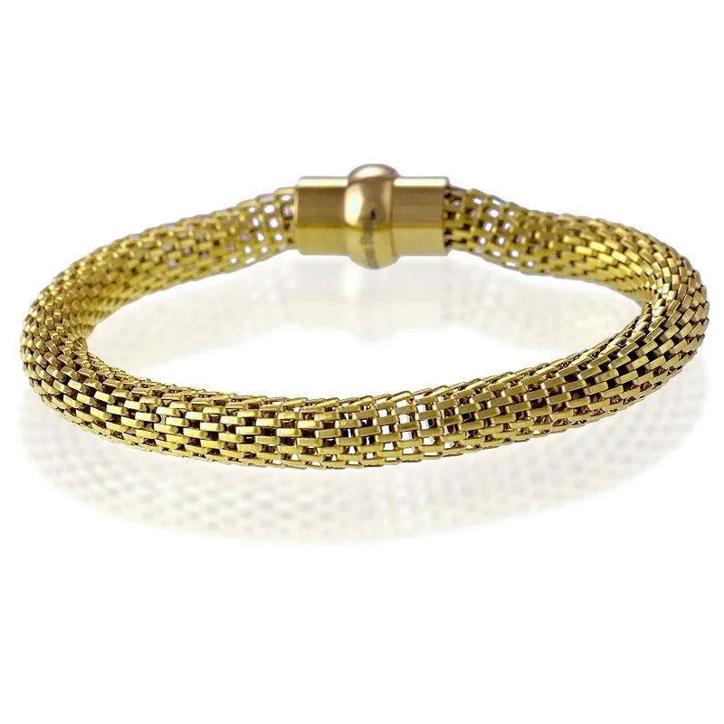 gold bracelets for women-Stainless Steel GP Hollow Mesh with Magnet Lock Bracelet, 7.5"