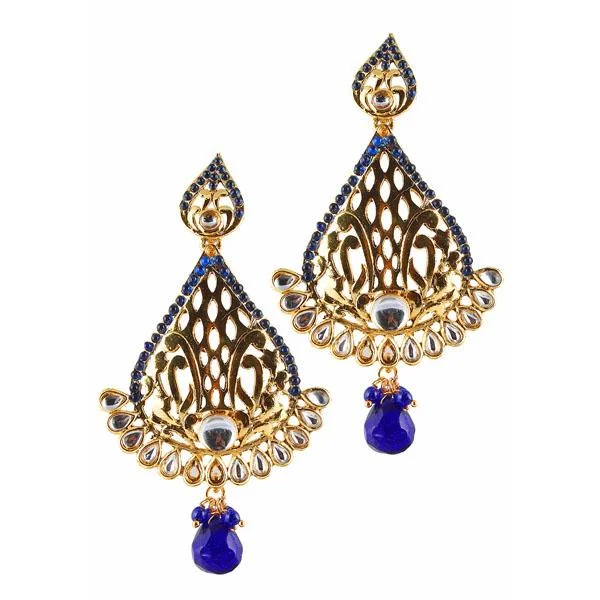 gold stud earrings for women-Kriaa Kundan Gold Plated Dangler Earrings - 1305037