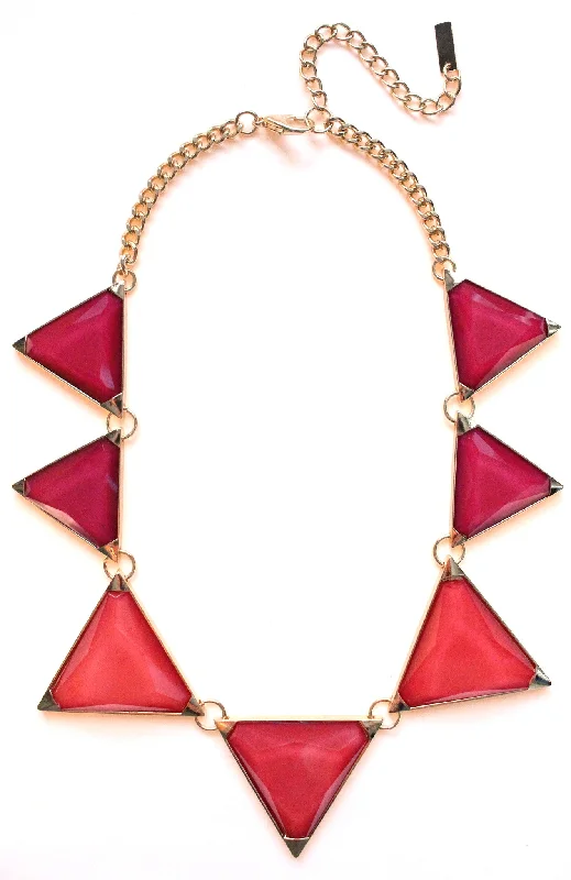 affordable fashion necklaces for women-Colorblock Pyramid Jewels- Magenta & Pink