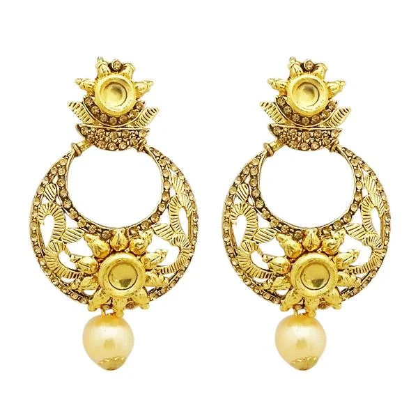 vintage hoop earrings for women-Jheel Austrian Stone Kundan Pearl Drop Dangler Earrings - 2900211A