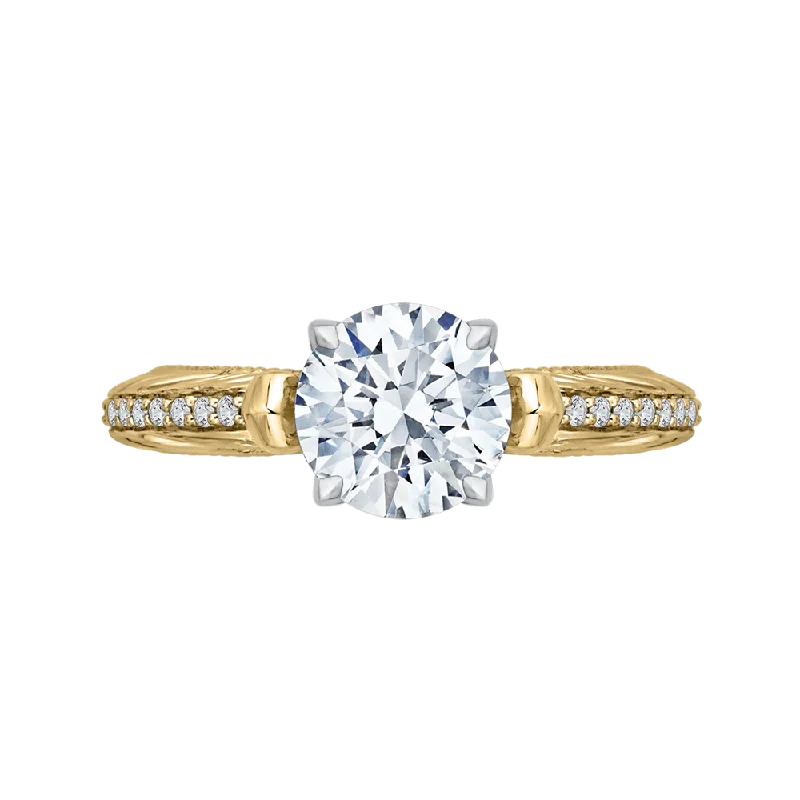 engagement rings for brides-14K Two Tone Gold Round Diamond Engagement Ring (Semi Mount)