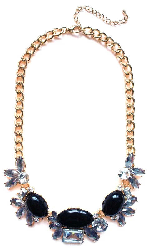 statement necklaces for women-Crystal Cluster Statement Necklace- Black