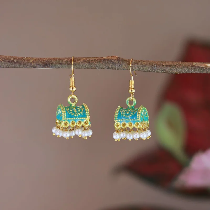 vintage earrings for women-Etnico Gold Plated Traditional Meenakari Handcrafted Mint Pearl Jhumki Earrings for Women/Girls(E3074Min)